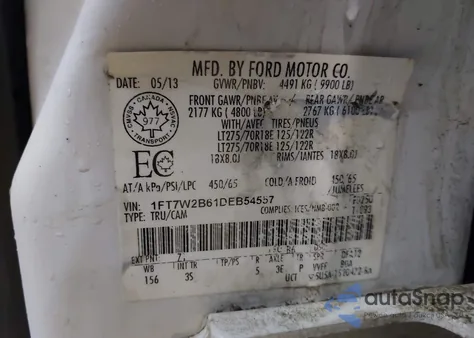 2013 Ford F-250 Xlt из США, поврежденный, VIN 1FT7W2B61DEB54557